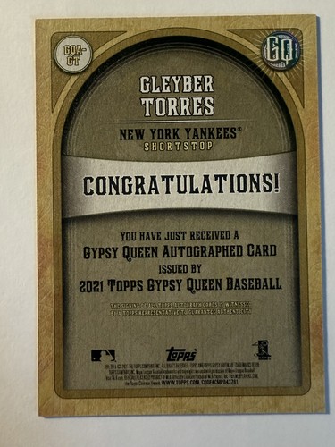 2021 Topps Gypsy Queen Gleyber Torres Auto #GQA-GT Tigers Yankees On Card #GQ - Picture 2 of 2