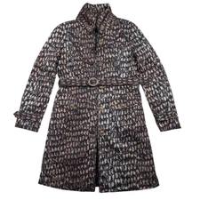 Samuel Dong Women's M Print Belted Trench Coat Brown Gray Button Zip Up Pockets