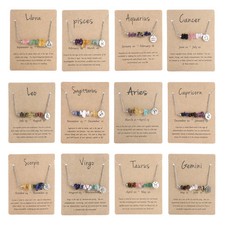 12 Zodiac Sign Necklaces Natural Crushed Stone Constellation Pendant Chain