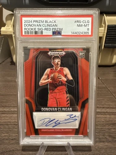 2024-25 Panini Prizm Black Donovan Clingan Red /99 Rookie Auto PSA 8 Portland