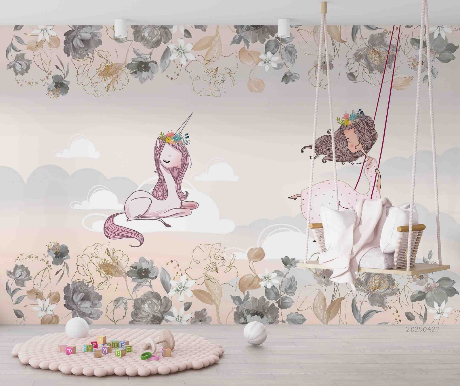 3D Unicorn Girl Flowers Illustration Wall Murals Wallpaper Murals Wall Sticker