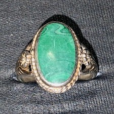 Sterling Silver 925 Malachite Oval Bezel Setting Ring Green Gemstone Jewelry
