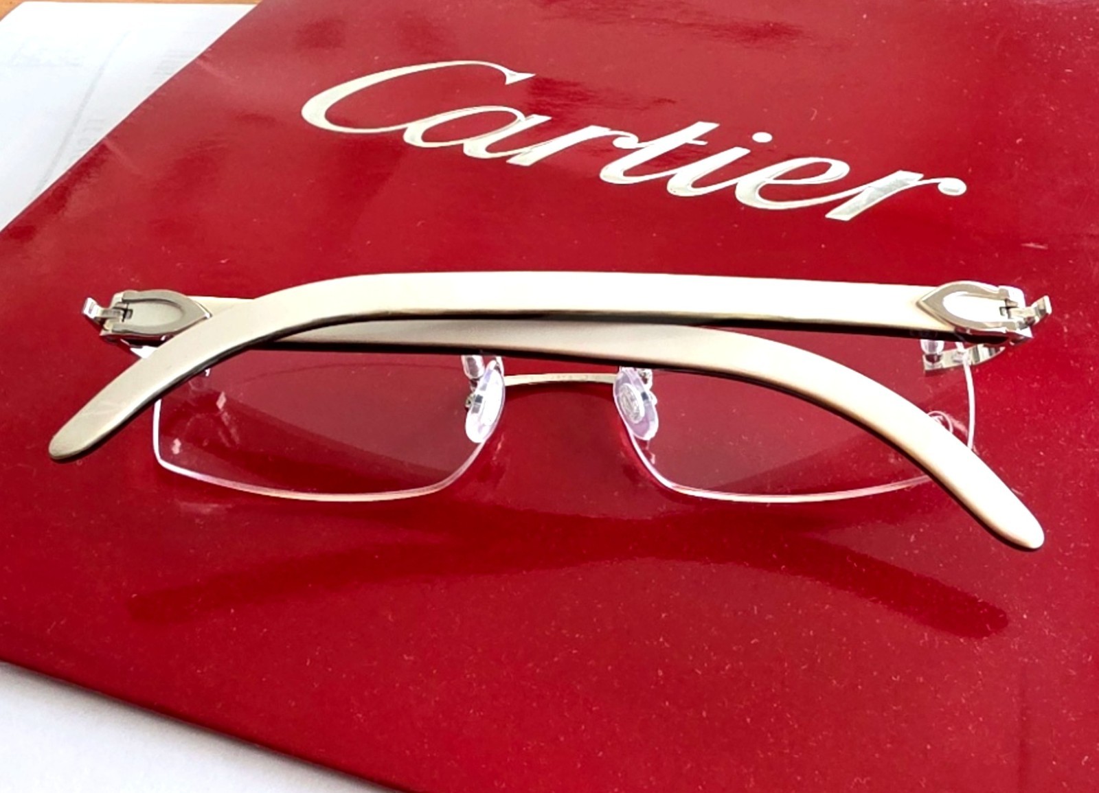 New Authentic Cartier Buffalo Horn Silver White Eyeglasses image 4