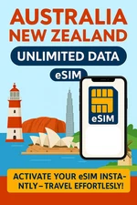 Best Australia New Zealand Unlimited Data esim Data Travel e sim, 3-15 Days