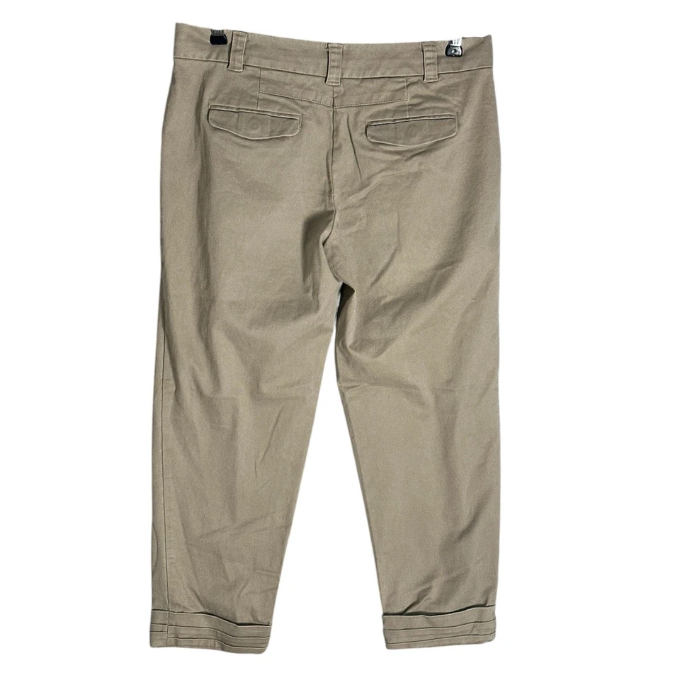 Cartonnier Sz 4 Crop Cuffed Pleated Chinos Khaki Stretchy Trouser Neutral Anthro - Image 2 of 4