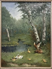 🔥 Fine Antique 19th c. Dutch Old Master DUCKS Bird Landscape Oil Painting, ARTZ