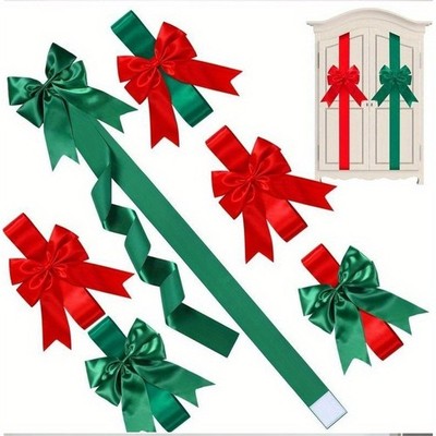 6pcs Christmas Bow Ribbon Decor Set Festive Christmas Home Door Cabinet Decor