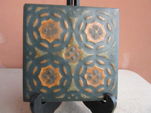 Rookwood Faience 6" Black Orange Geometric Tile