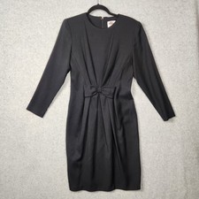 Vintage Lanz Originals Dress Womens Size 8 Black Bow Detail Long Sleeve USA 80s