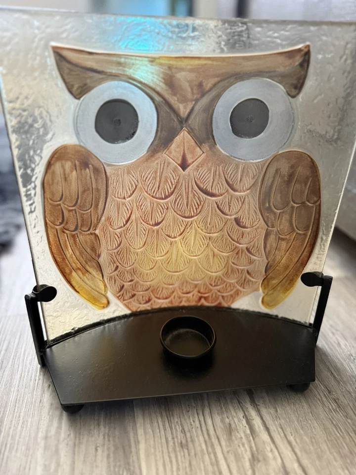 Expositor de velas de búho decoración de otoño 10”x 10” diseño curvo té de vidrio fundido Foto 3 de 4