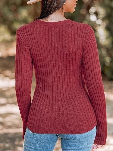 Size XL | Cupshe Casual Ribbed Knit Wrap Sweater Top Jumper | Burgundy NW3/AB32 - Picture 4 of 7