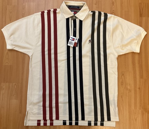 Vintage 90s Tommy Hilfiger Vertical Striped Lion Crest Multi-Color Polo Shirt M
