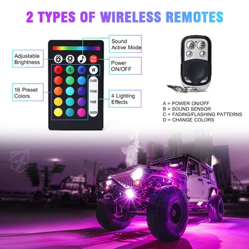 8 Pods RGB LED Rock Light Underglow Offroad Neon Lights Kit Bluetooth & Remote - Picture 4 of 7