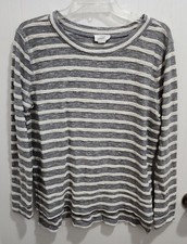 LOFT Outlet Lounge Women's Long Sleeve Sweater Top Grey White Striped Size Small