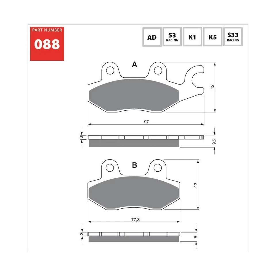 Pastilhas de freio MZ/MUZ 125SM/125SX '02-05 OUROfren 003-088S3 - Imagem 3 de 4