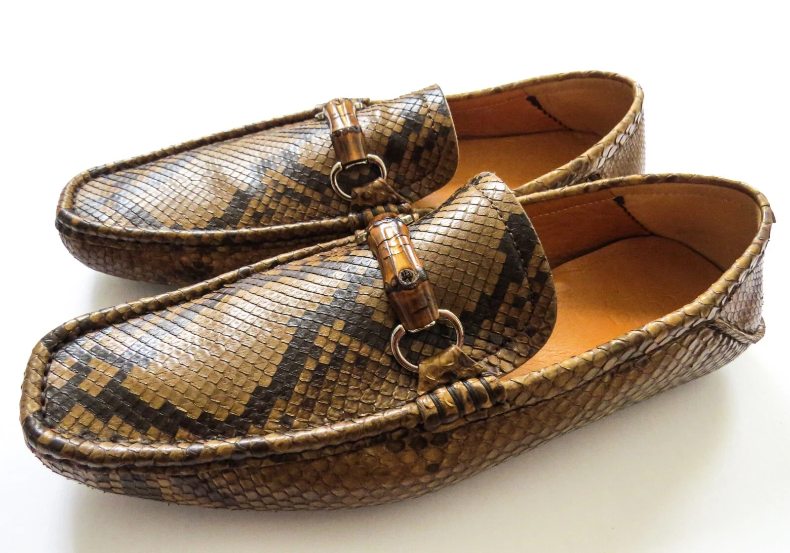 Chaussures GUCCI Python Peau de Serpent Cuir Bambou Horsebit Taille 15 US o 14 UK