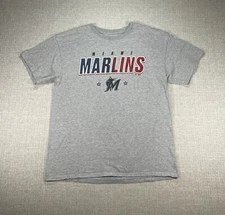 Miami Marlins Shirt Adult Large Gray Short Sleeve Logo Baseball MLB Mens