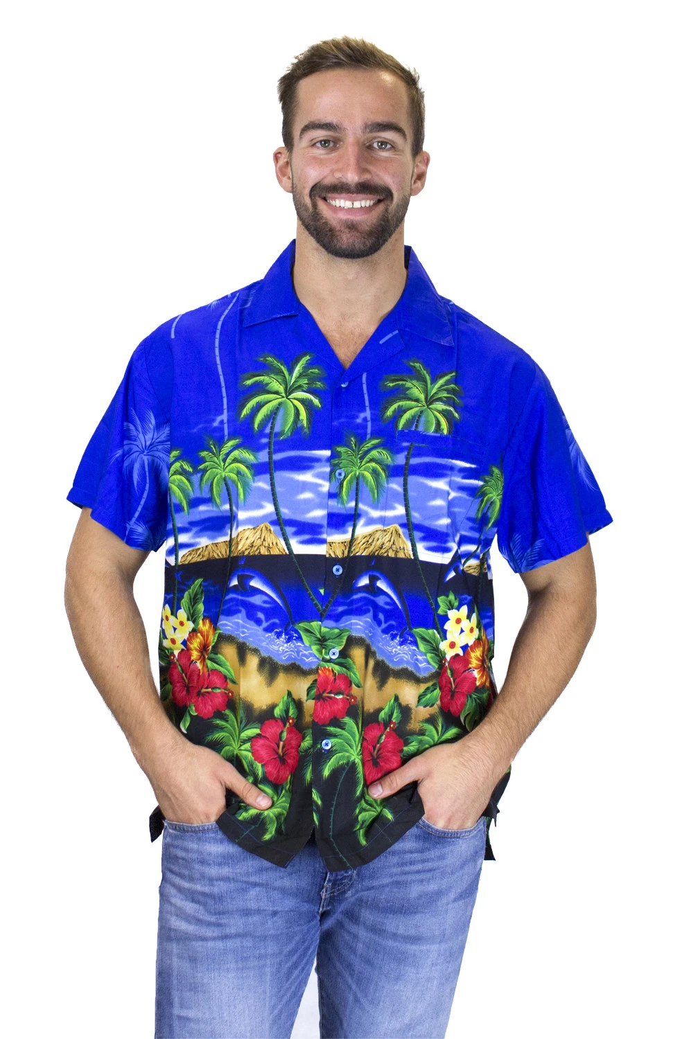 Funky Hawaiian Shirt Dolphin Dark Blue
