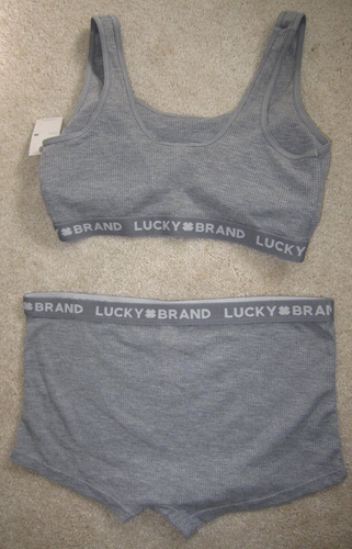 Lucky Brand M womens 2pc bralette boy shorts gray waffle thermal pjs NWT - Picture 4 of 16