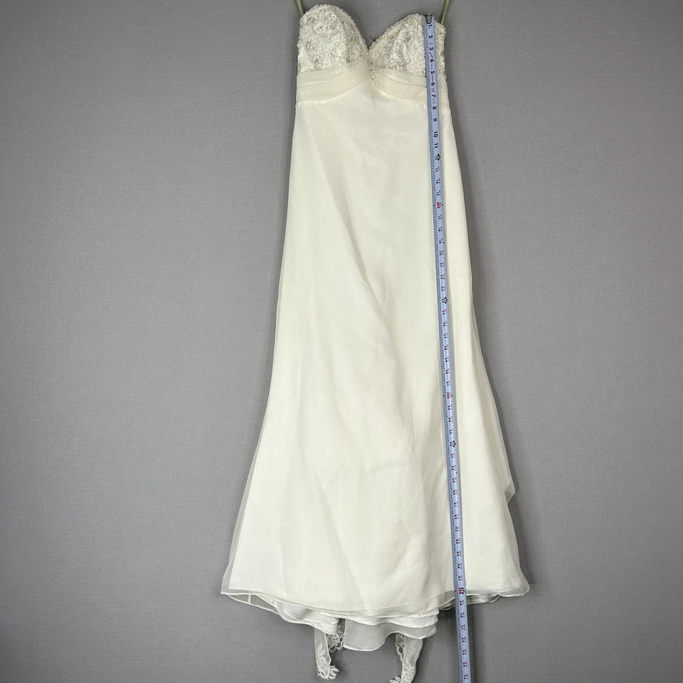 Vestido de novia Mori Lee para mujer 14 blanco sin tirantes con cuentas tren largo con botones en la espalda Foto 3 de 4