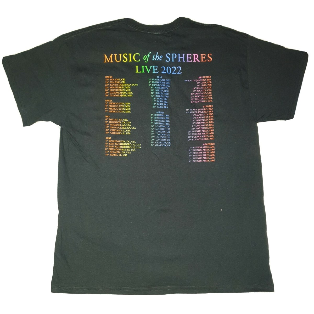 Coldplay Music of the Spheres Tour T-shirt 2022. Unisex. Large