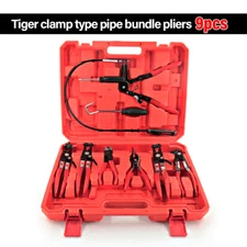 Flexible Automotive Hose Clamp Clip Plier Tool Set Swivel Jaw Flat Angled Band