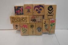FLORAL THEMED ASSORTED WOODEN STAMPS SET OF 12 NEW