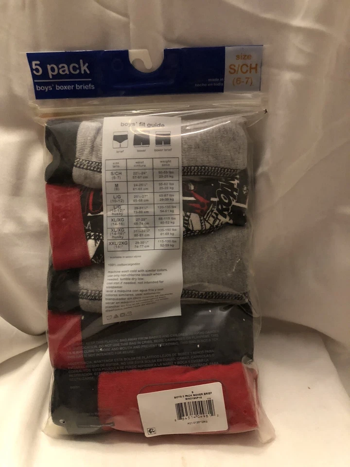 Roupa íntima boxer Wonder Nation masculina pacote com 5 cuecas vermelhas/pretas - Tamanho P 6-7 WR21 - Imagem 2 de 2