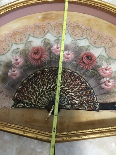 VTG Precious Elegant Fan Lace And Painted Flowers With Fan Holder Collection - Picture 7 of 8