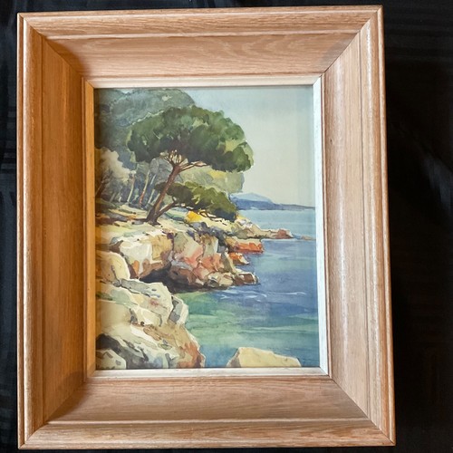 Mid Century PRINT beach seascape coast coastline vintage 60s framed coastal tree - Picture 12 of 12