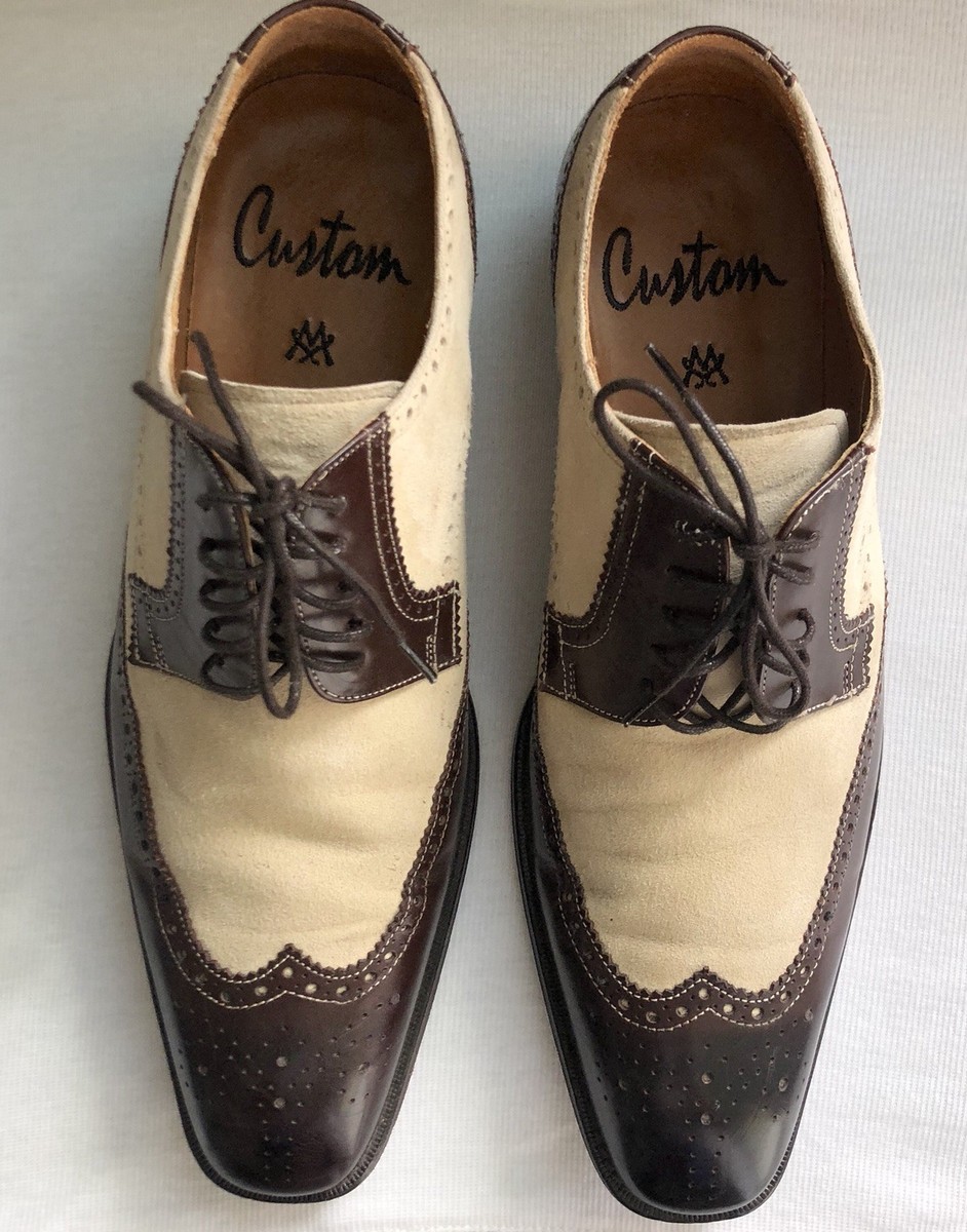 Mezlan Custom Leather Suede Wingtip Oxford Dress Shoes Size  display picture 2