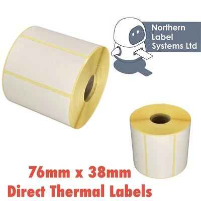 76mm x 38mm WHITE Direct Thermal Labels, 1,000 per roll for Zebra type printer