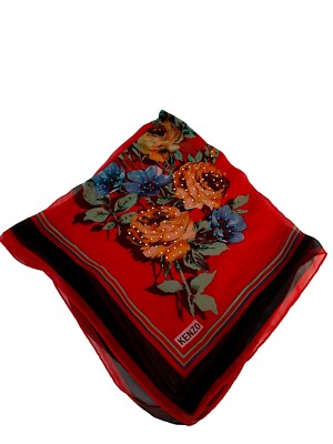 kenzo 100% silk 27” square red floral jewelled scarf | eBay