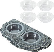 Reptile Magnetic Feeder Ledge, Double Bowl Reptile Food Dish with 6PCS Feeding