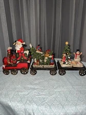 VINTAGE CHRISTMAS TRAIN W SANTA TREE TOYS RESIN TIN 3 Pieces.