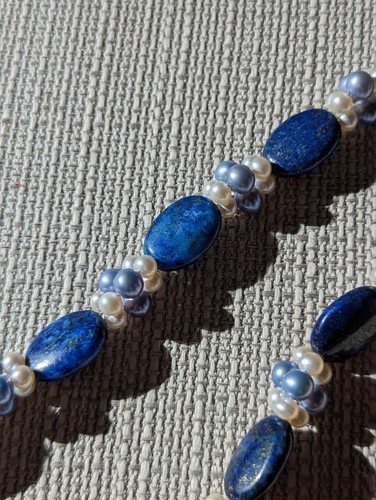 Lapislazuli & Süßwasserperlen 18" Halskette 14kt Gold Verschluss 126 Perlen OHNE BOX - Bild 3 von 24
