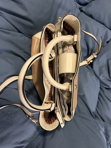 Dana Buchman Faux Leather Tan And White Satchel - Picture 2 of 10