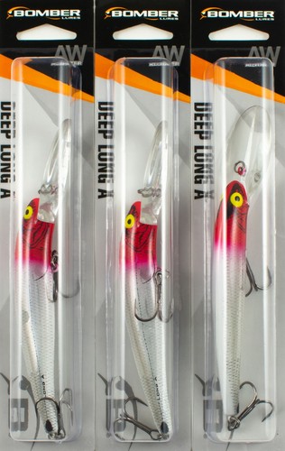 (LOT OF 3) BOMBER DEEP LONG A 4.5" 3/4OZ B25AXSI04 SLVER FLASH RED HEAD J1225