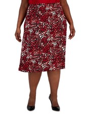 /LX082/ Kasper Plus Pull-On Dot-Print Jersey Midi Skirt Red Sz 2X