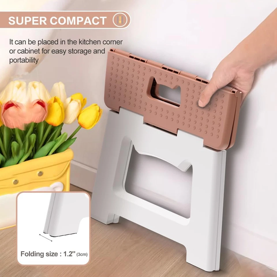 9'' Folding Step Stools for Kids and Adults, Hold Up to 300 lbs, Portable Foldab - Image 4 of 4
