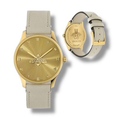 Gucci G-Timeless 36mm YA1264180 Gold Weiß Leder Damenuhr ''