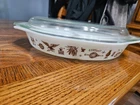 Vintage PYREX  Brown Autumn Harvest Oval Casserole Divided Dish with Lid
