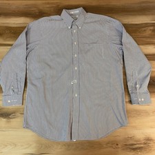 Paul Fredrick Shirt Men's 16.5 34 Blue White Striped Button Down Shirt Cotton