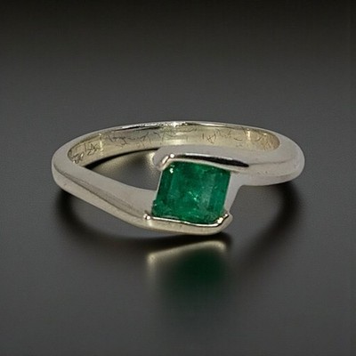 Natürlicher Asscher-Schliff Smaragd Cocktail Ring 0,6 kt 925 Silber Größe Q Handarbeit UK 