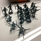 Marx 54 MM Alamo Mexican Shako Infantry 16 Blue Grey Vintage Plastic Soldiers