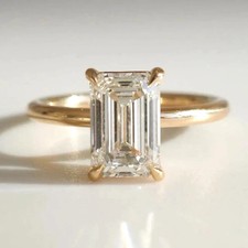 4.00Ct Emerald Cut Moissanite Solitaire Engagement Ring 14k Yellow Gold Plated
