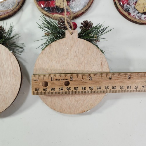 Buffalo Plaid Xmas Ornaments 14pc Lot Deer Santa Wood Rustic Red Black Decor - Picture 8 of 13