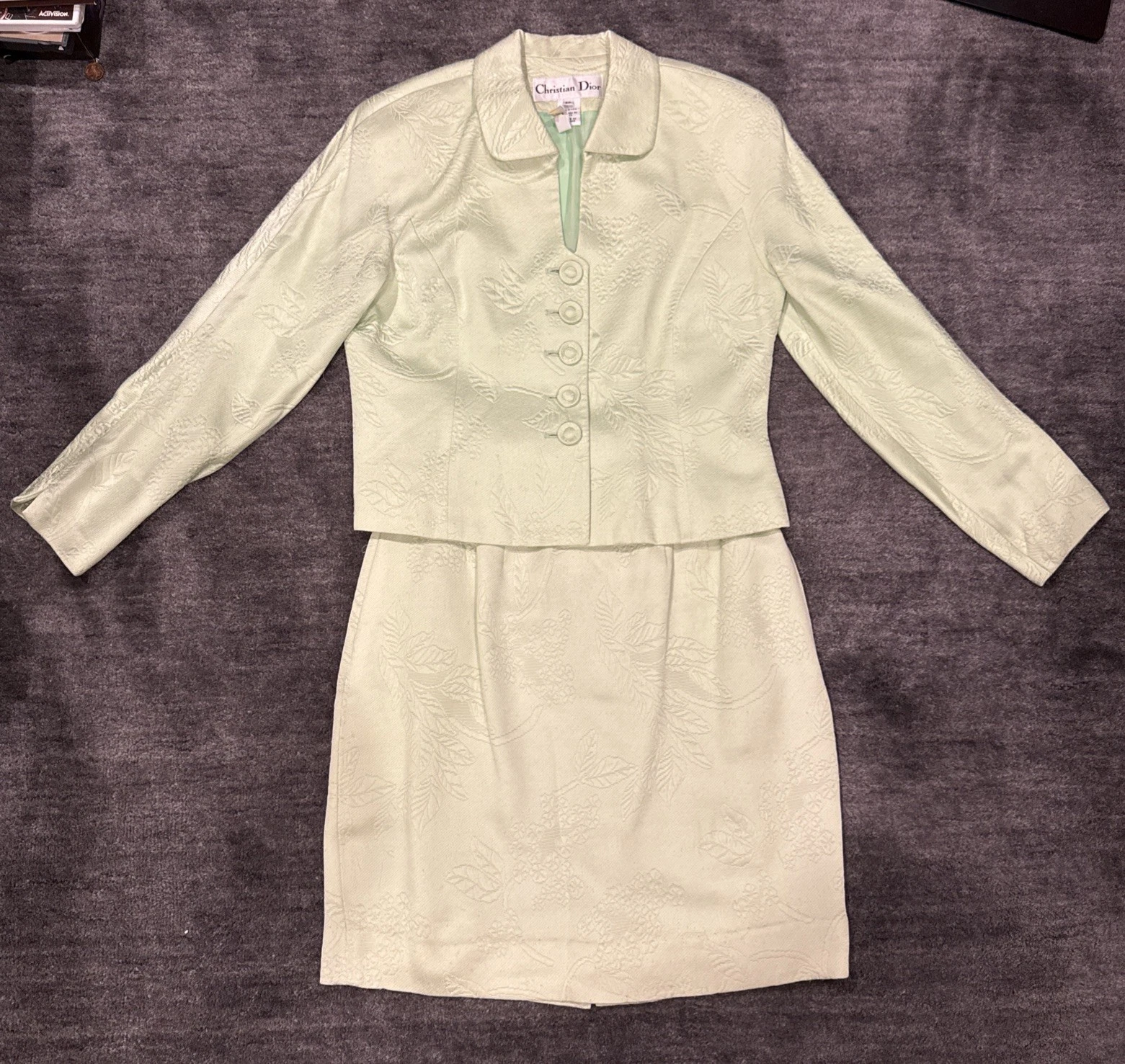 Abito e gonna vintage designer Christian Dior verde menta gonna floreale 6P made in USA