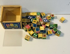 Schylling ABC Wooden Alphabet Blocks Set of 48 Letters Numbers Pictures Words