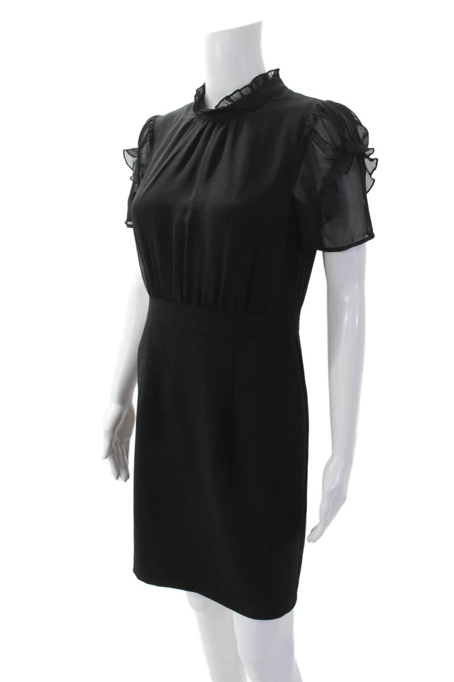 Vince Camuto женщин текстурированный круглый вырез короткий рукав мини-платье черный размер 6 - Изображение 2 из 4